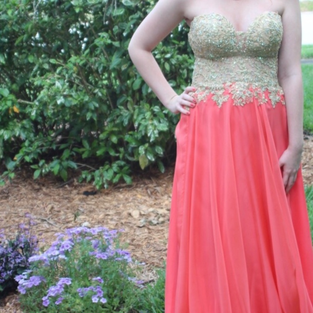 Gold and Coral La Femme Prom Dress